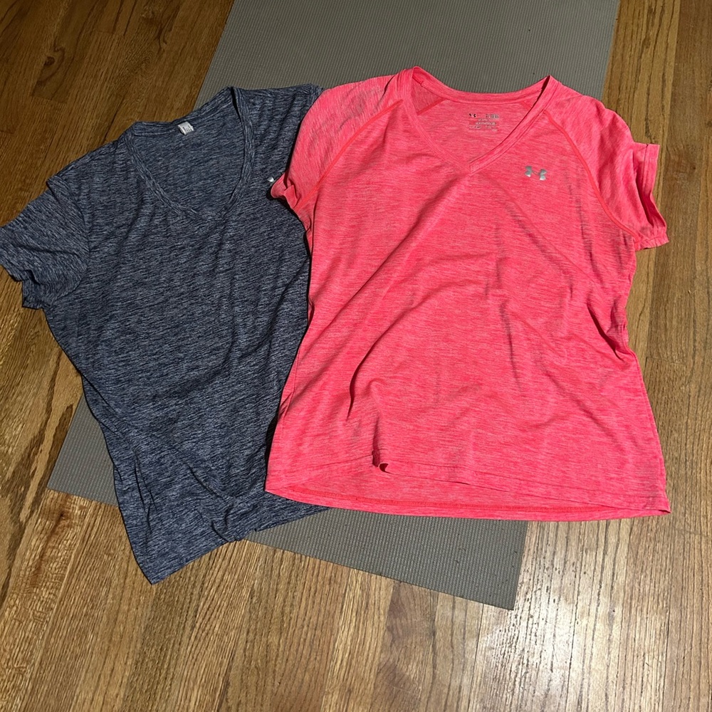 Under Armour Women's Short Sleeve Tees - Coral and Charcoal